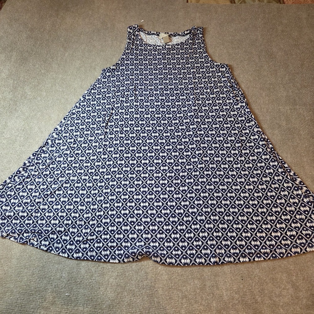 Loft Outlet Womens Navy Blue White Geometric Diamond Print Swing Dress Small
